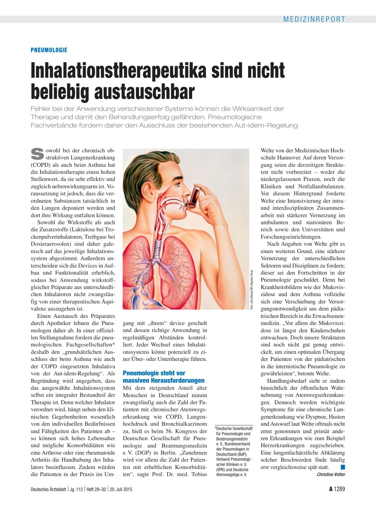 Vorschauseite 1: Pneumologie: Inhalationstherapeutika sind nicht beliebig austauschbar