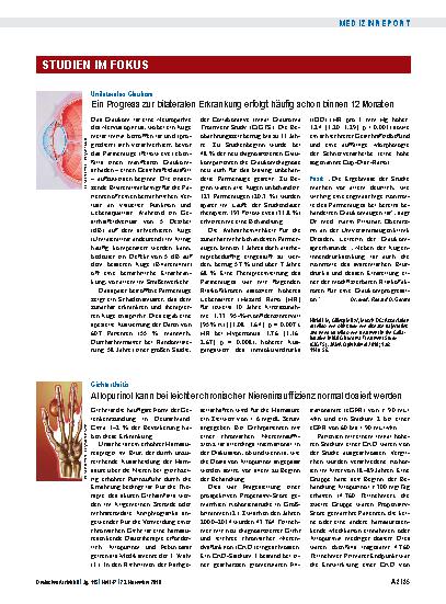 Vorschauseite 1: Gichtarthritis: Allopurinol kann bei leichter chronischer Niereninsuffizienz normal dosiert werden