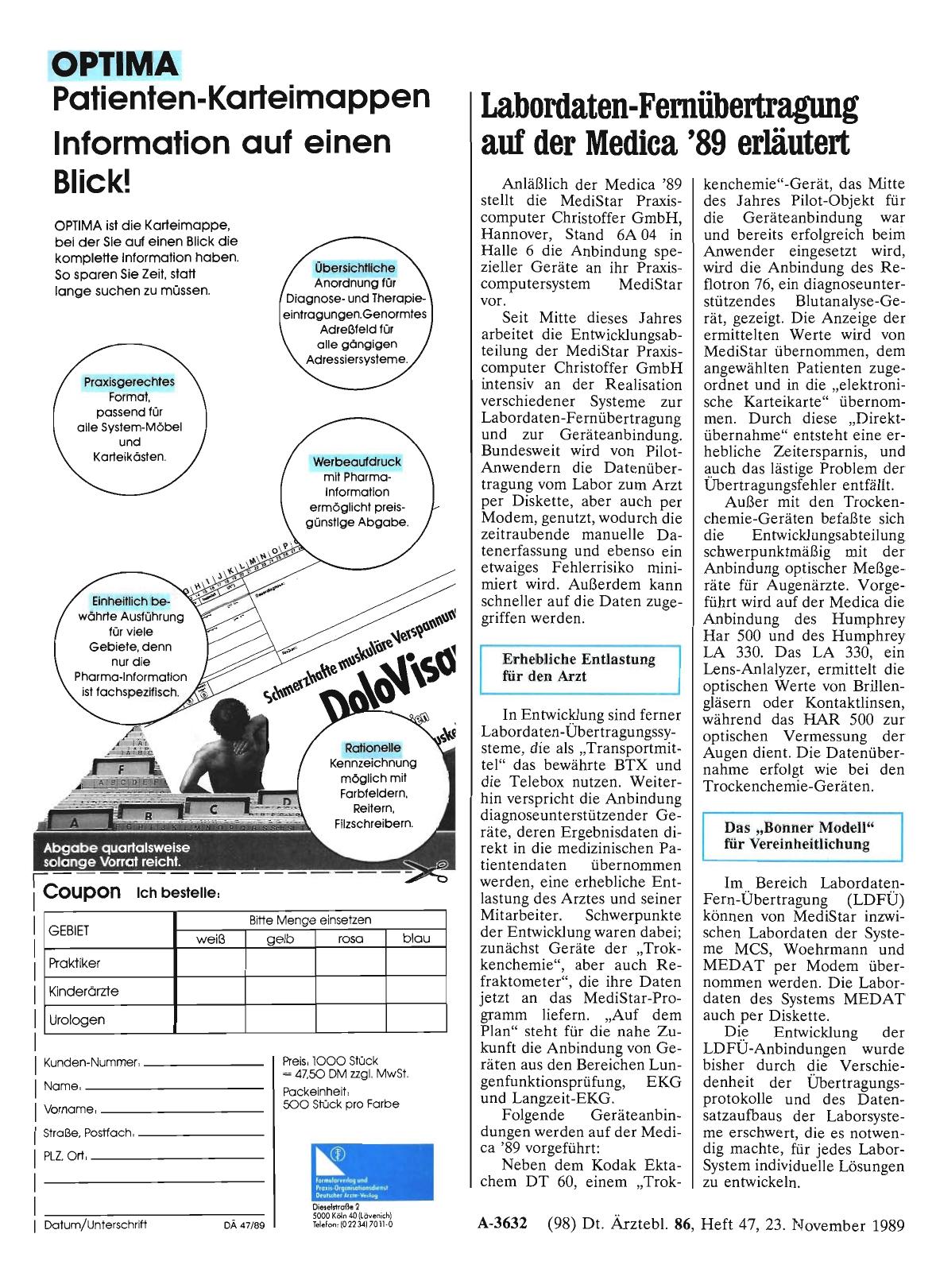 Vorschauseite 1: Labordaten-Fernübertragung auf der Medica '89 erläutert