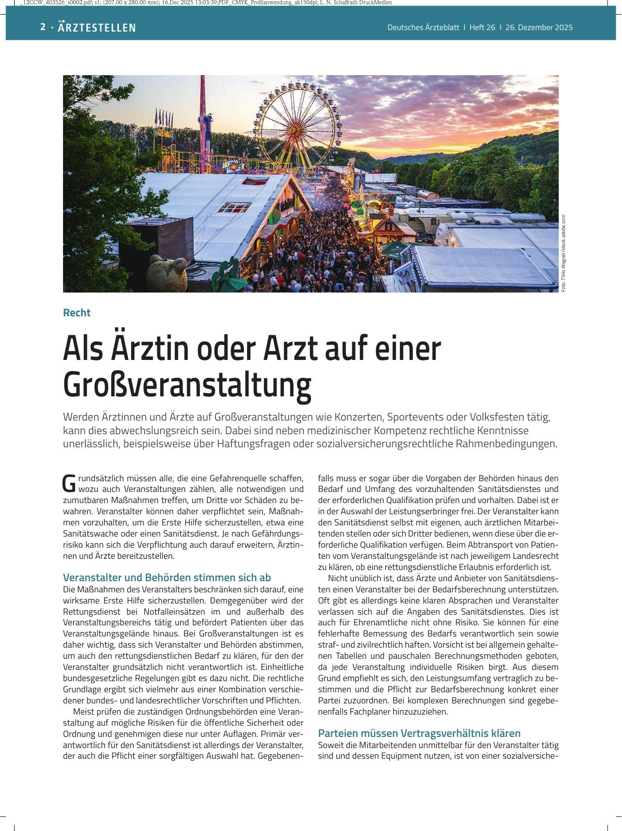 Vorschauseite 1: Recht: Als Ärztin oder Arzt auf einer Großveranstaltung