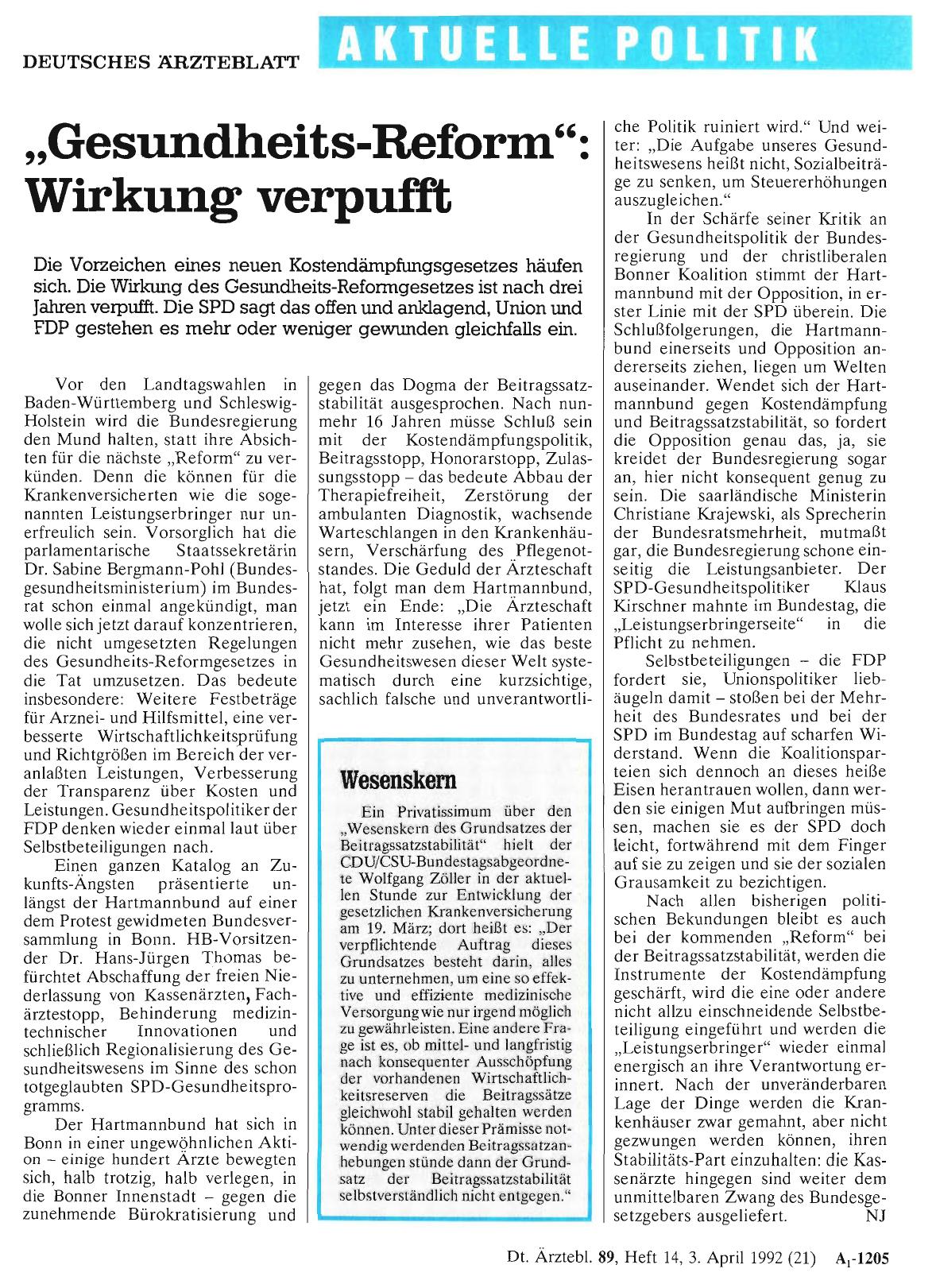 Vorschauseite 1: „Gesundheits-Reform“: Wirkung verpufft