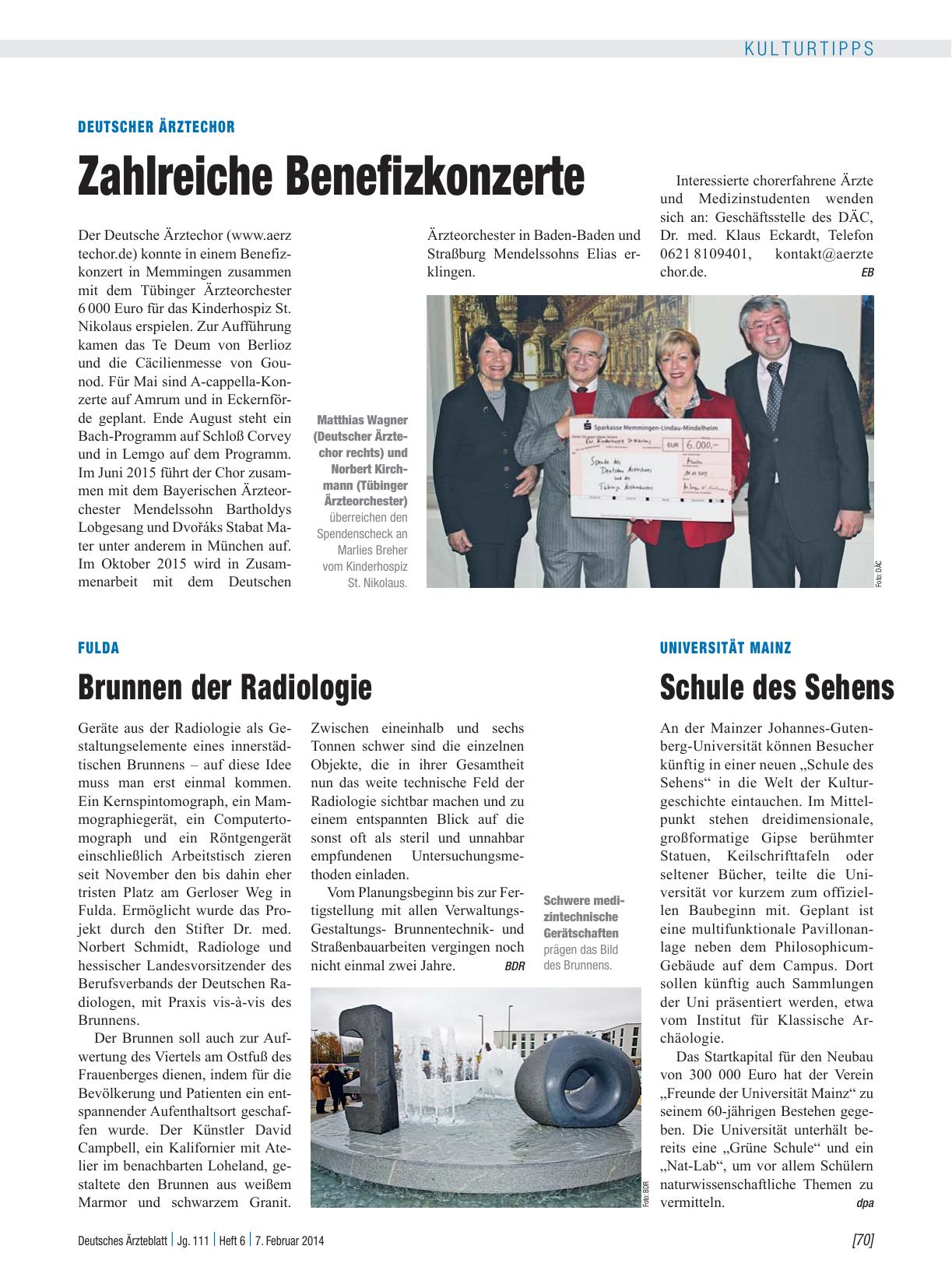 Vorschauseite 1: Deutscher Ärztechor: Zahlreiche Benefizkonzerte