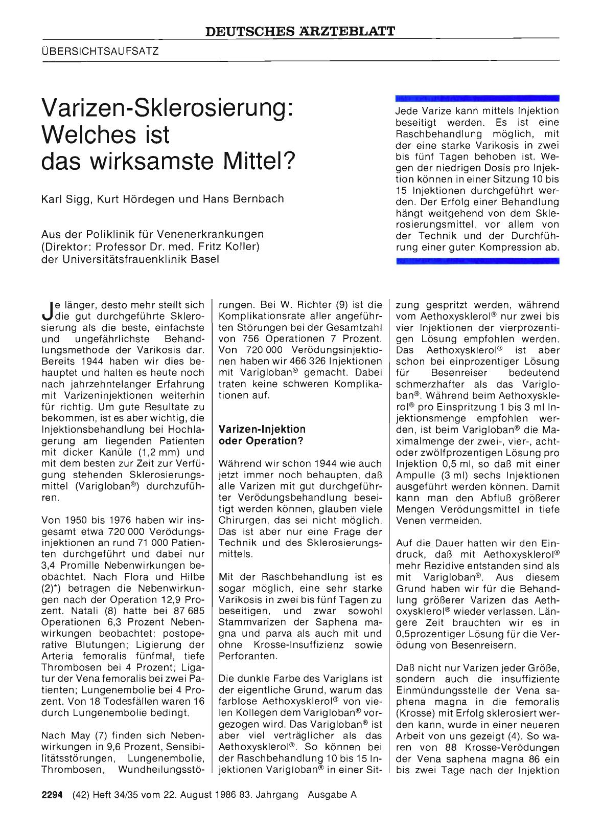 Vorschauseite 1: Varizen-Sklerosierung: Welches ist das wirksamste Mittel?