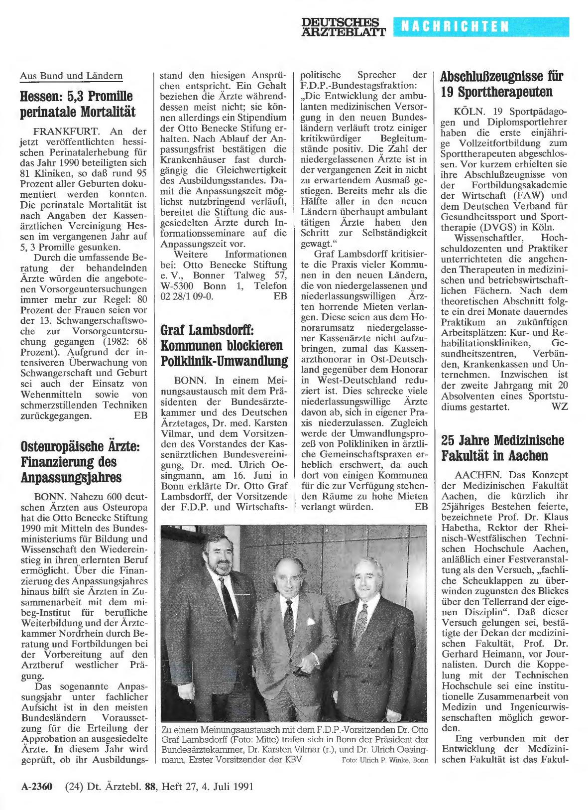 Vorschauseite 1: Graf Lambsdorff: Kommunen blockieren Poliklinik-Umwandlung