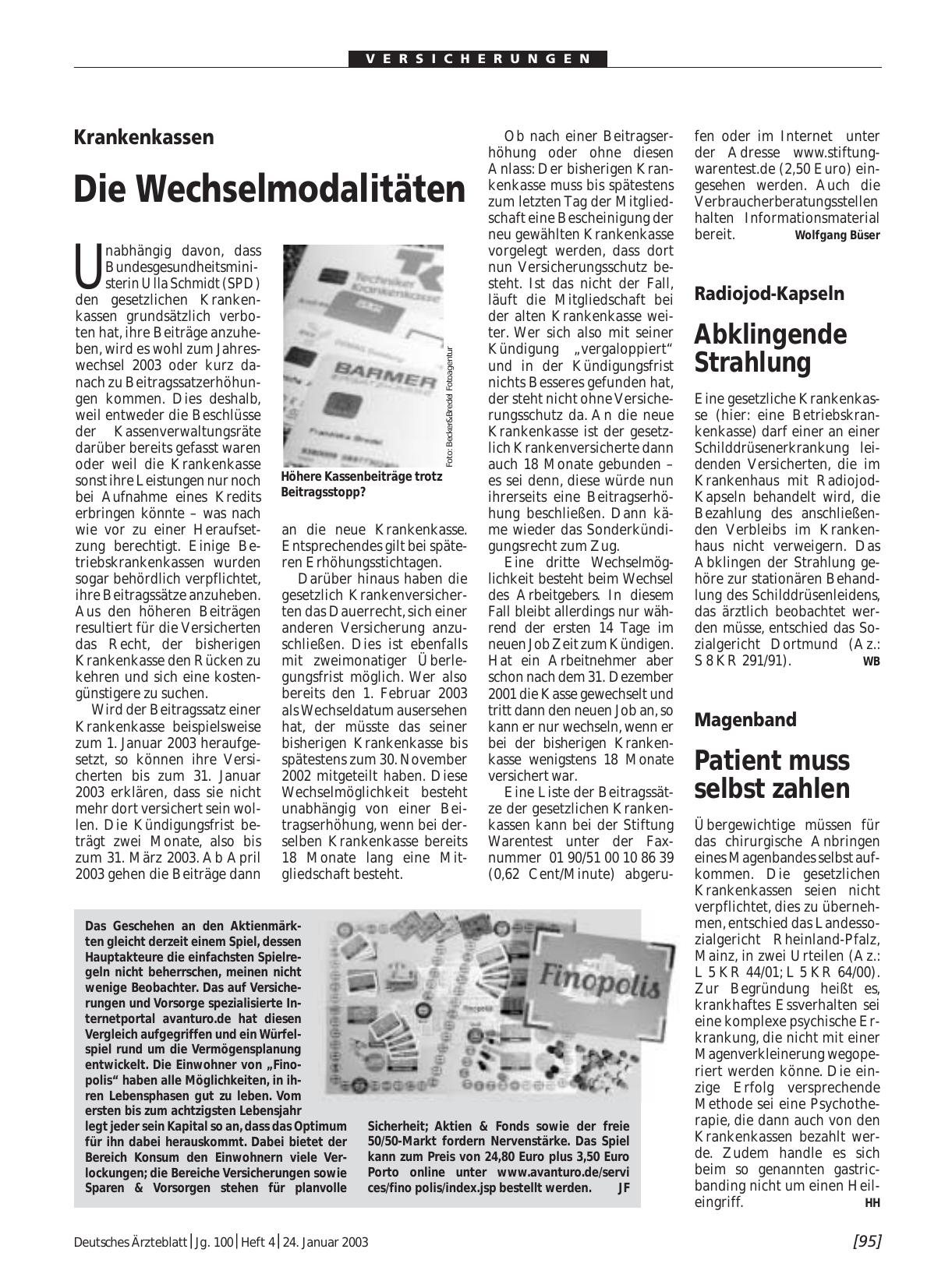 Vorschauseite 1: Magenband: Patient muss selbst zahlen