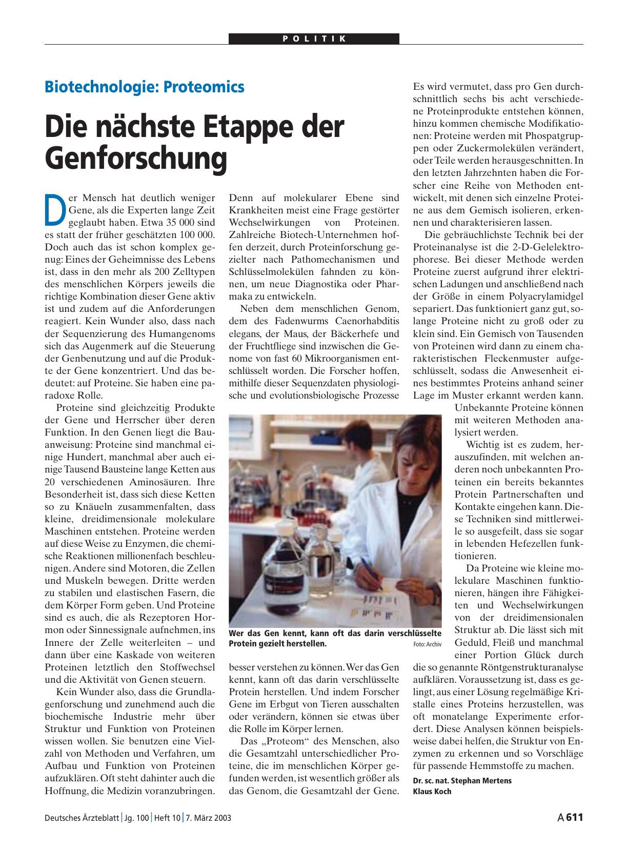 Vorschauseite 1: Biotechnologie -Proteomics: Die nächste Etappe der Genforschung