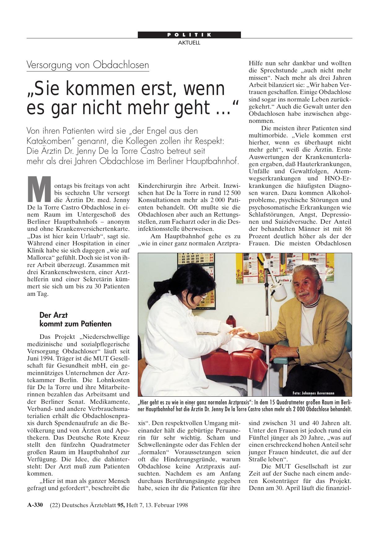 Vorschauseite 1: Versorgung von Obdachlosen: „Sie kommen erst, wenn es gar nicht mehr geht. .. “
