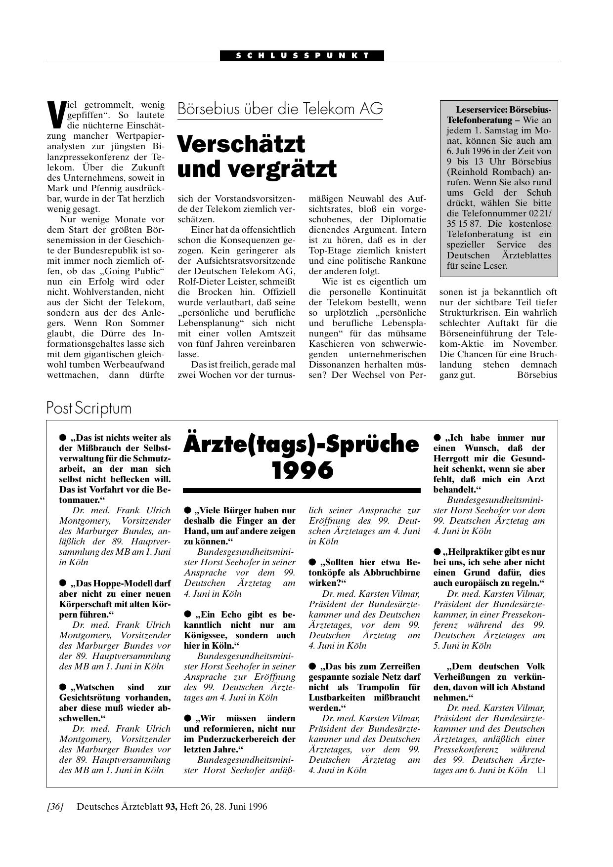 Vorschauseite 1: Börsebius über die Telekom AG: Verschätzt und vergrätzt
