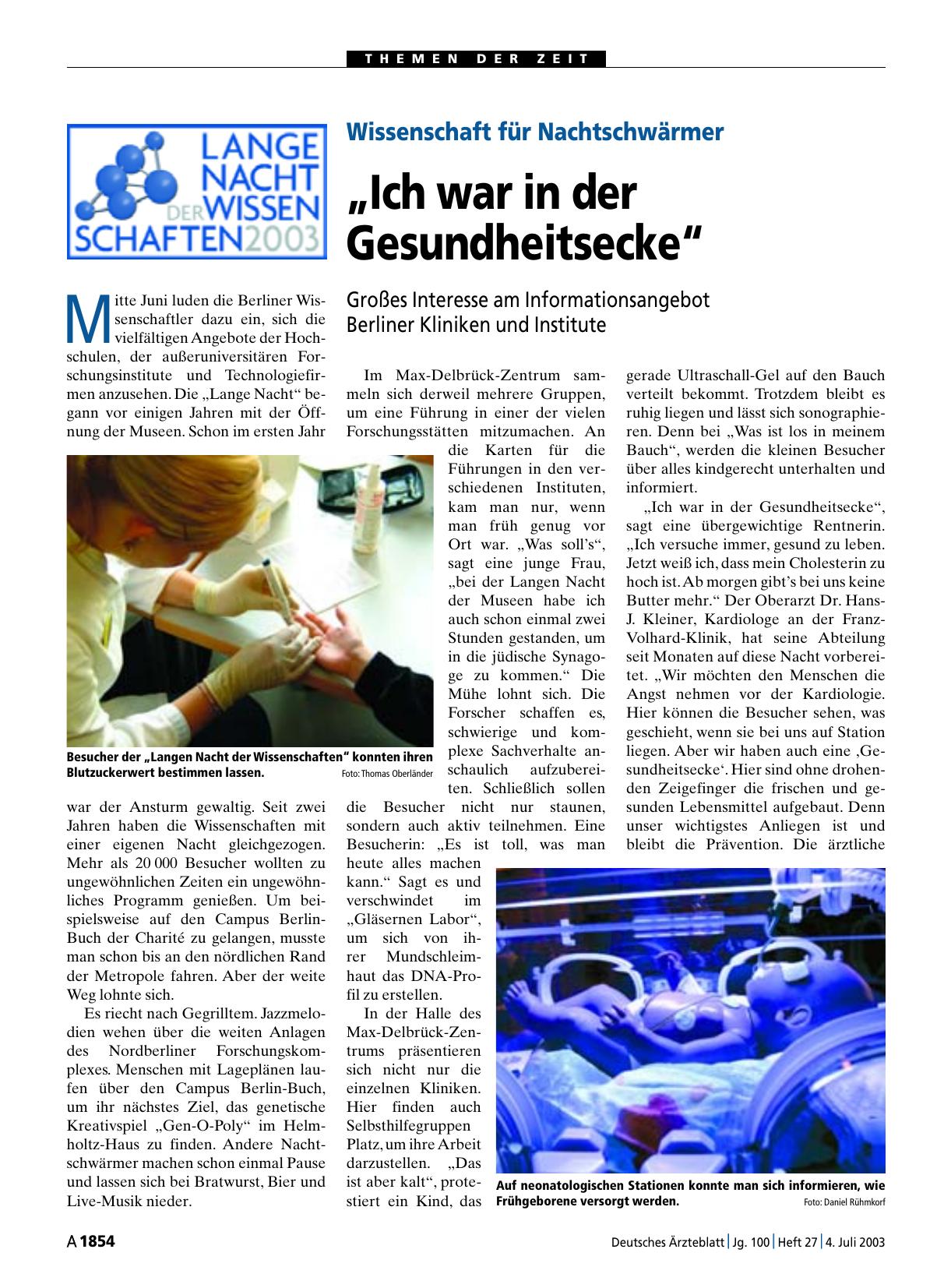 Vorschauseite 1: Wissenschaft für Nachtschwärmer: „Ich war in der Gesundheitsecke“