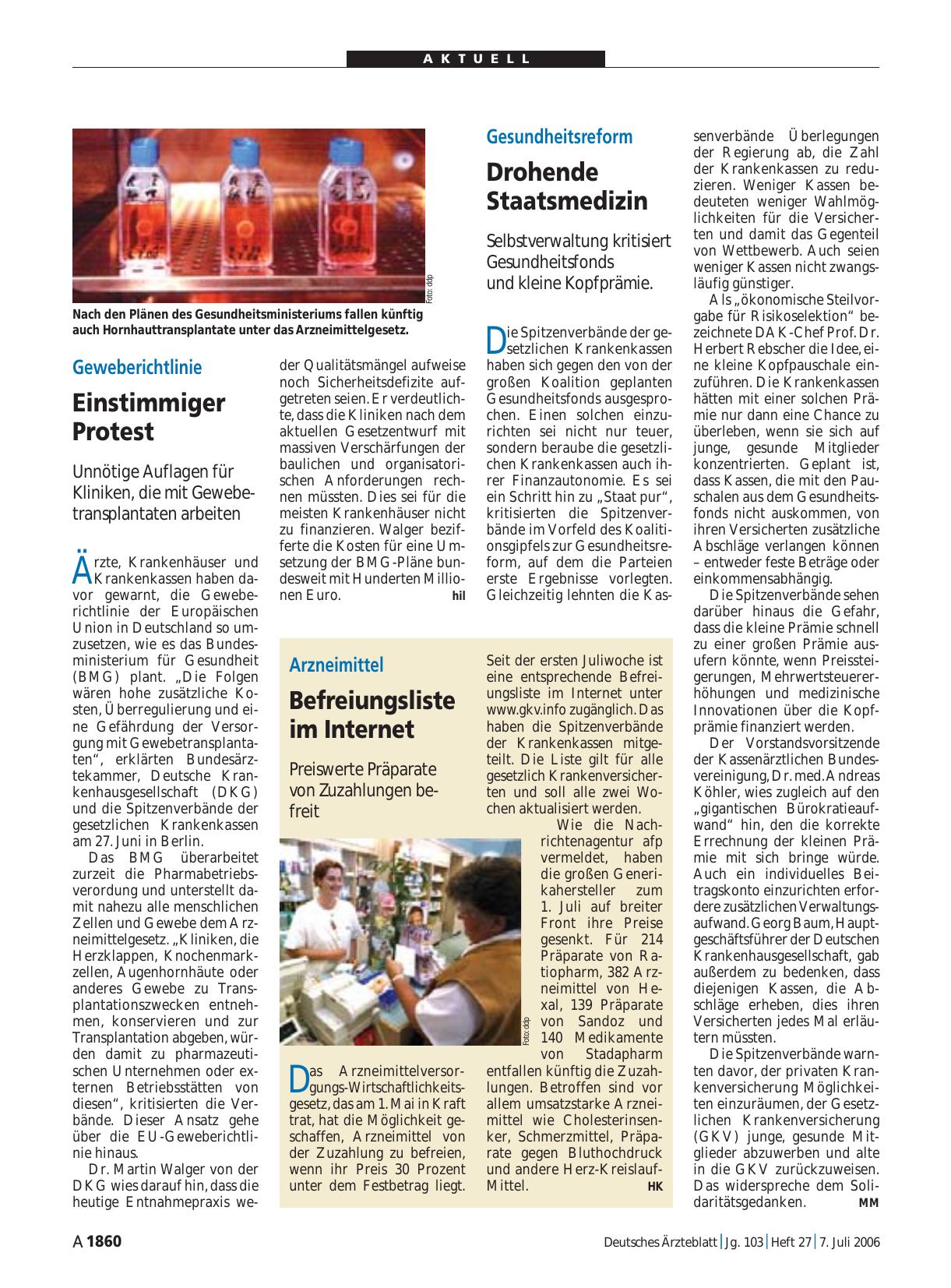 Vorschauseite 1: Arzneimittel: Befreiungsliste im Internet