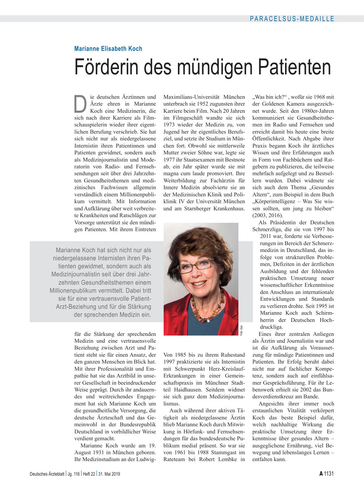 Vorschauseite 1: Marianne Elisabeth Koch: Förderin des mündigen Patienten