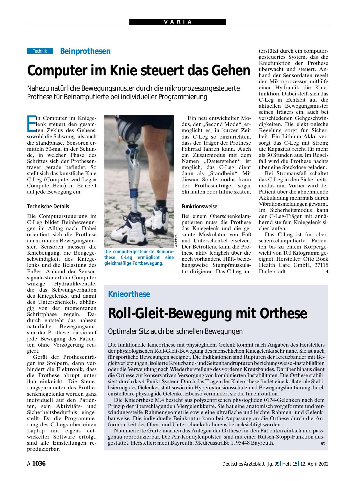 Vorschauseite 1: Knieorthese: Roll-Gleit-Bewegung mit Orthese