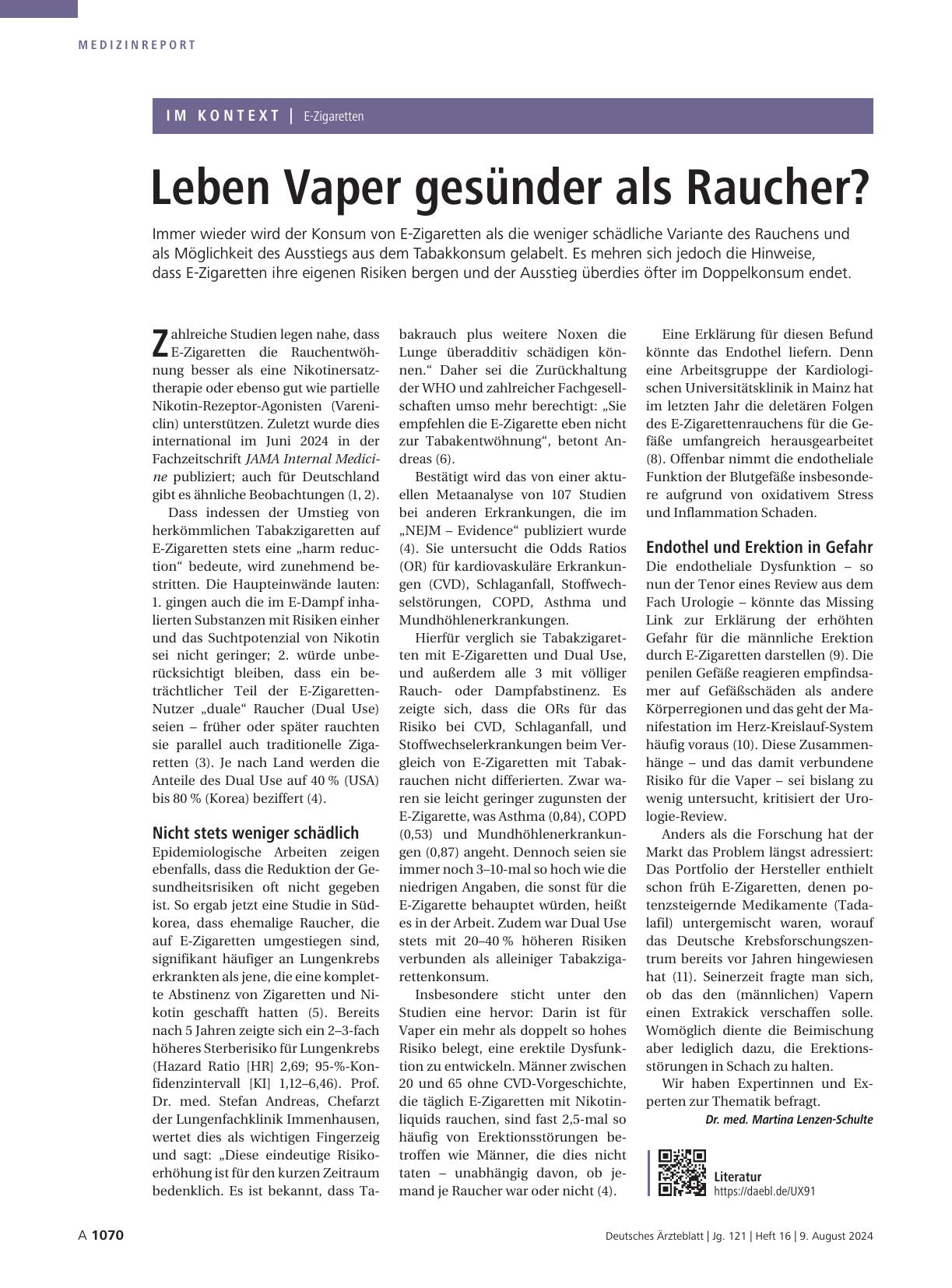 Vorschauseite 1: E-Zigaretten: Leben Vaper gesünder als Raucher?