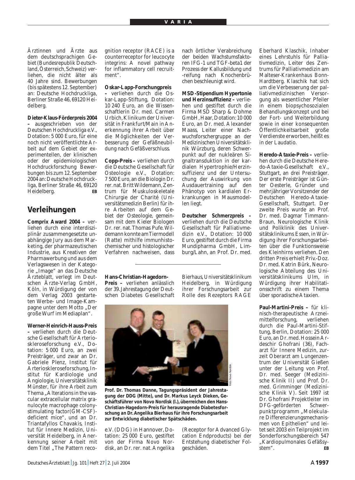 Vorschauseite 1: Verleihungen