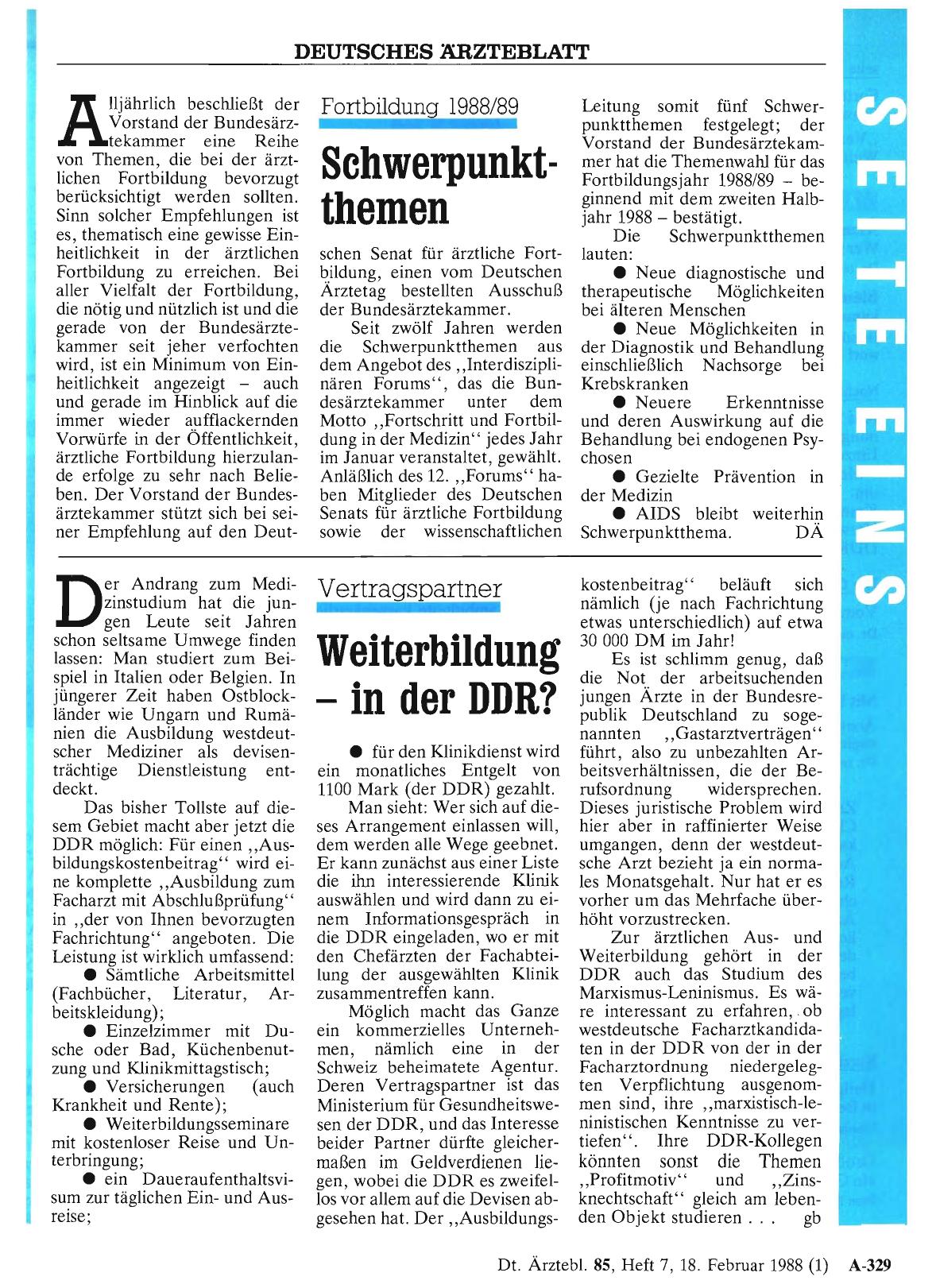Vorschauseite 1: Fortbildung: 1988/89 Schwerpunktthemen