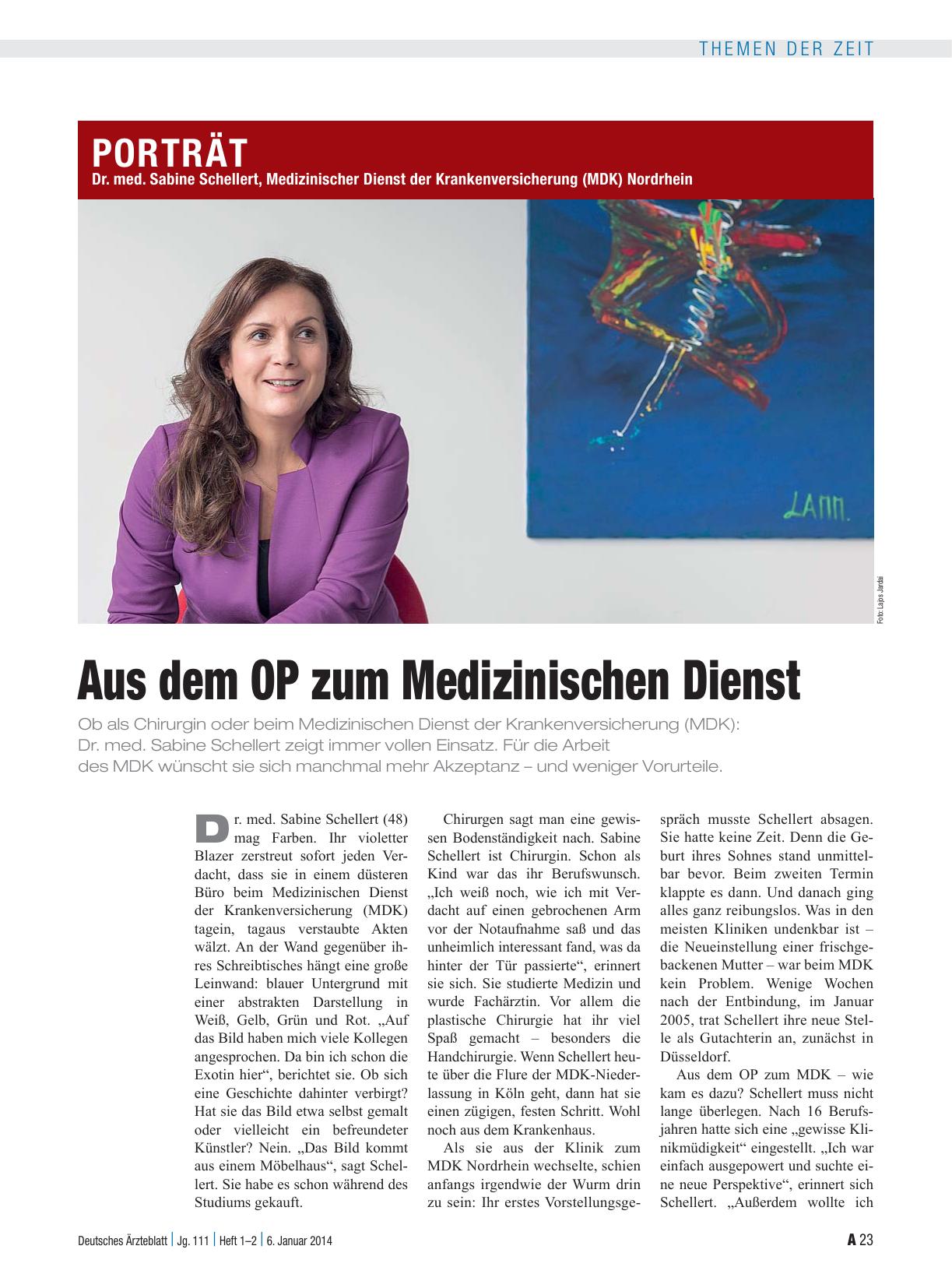 Vorschauseite 1: Dr. med. Sabine Schellert, Medizinischer Dienst der Krankenversicherung (MDK) Nordrhein: Aus dem OP zum Medizinischen Dienst