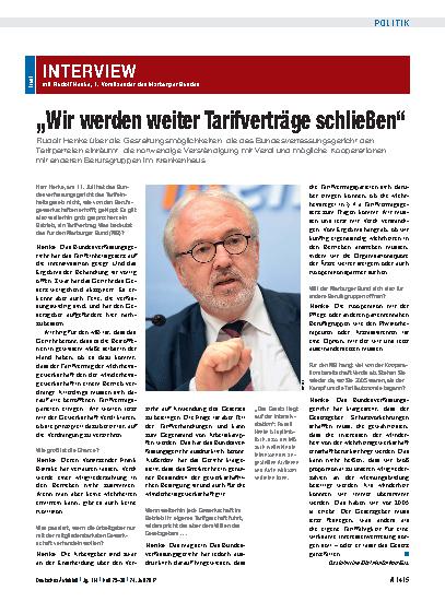 Vorschauseite 1: Interview mit Rudolf Henke, 1. Vorsitzender des Marburger Bundes: „Wir werden weiter Tarifverträge schließen“