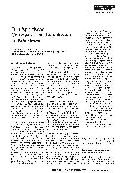 Vorschauseite 1: Berufspolitische Grundsatzund Tagesfragen im Kreuzfeuer