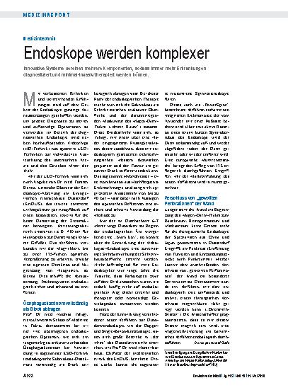 Vorschauseite 1: Medizintechnik: Endoskope werden komplexer