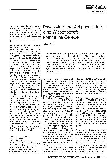 Vorschauseite 1: Psychiatrie und Antipsychiatrie — eine Wissenschaft kommt ins Gerede