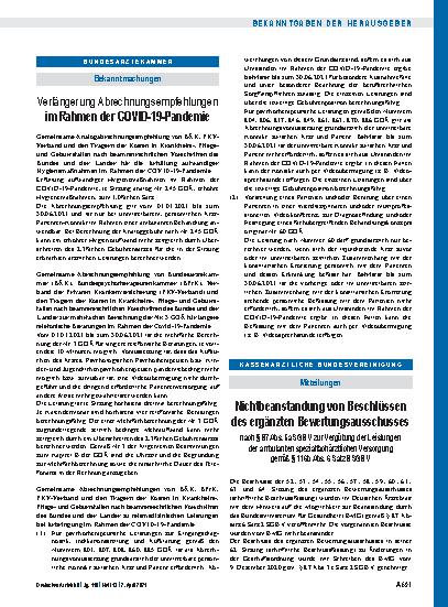 Vorschauseite 1: Verlängerung Abrechnungsempfehlungen im Rahmen der COVID-19-Pandemie