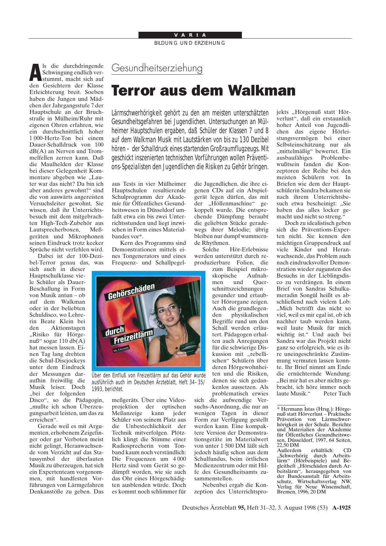 Vorschauseite 1: Gesundheitserziehung: Terror aus dem Walkman
