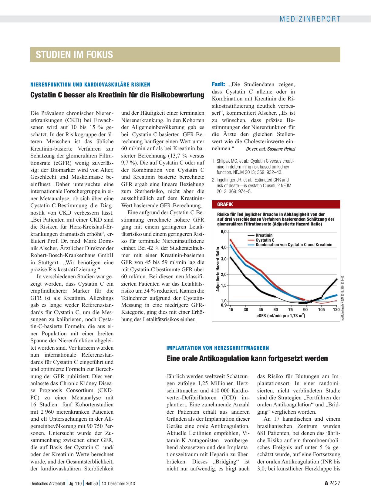 Vorschauseite 1: Nierenfunktion und kardiovaskuläre Risiken: Cystatin C besser als Kreatinin für die Risikobewertung