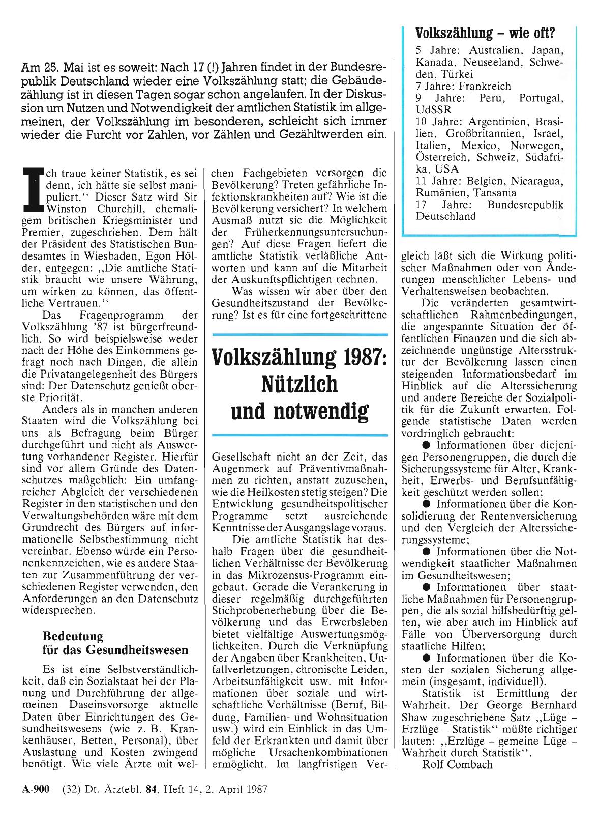 Vorschauseite 1: Volkszählung 1987: Nützlich und notwendig