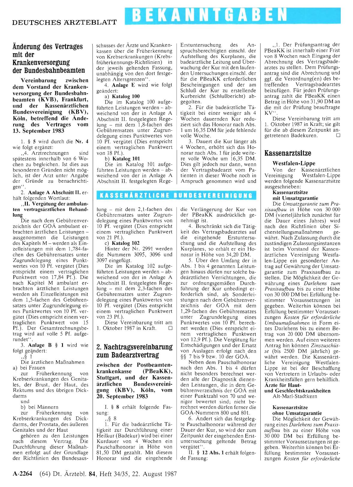 Vorschauseite 1: Änderung des Vertrages mit der Krankenversorgung der Bundesbahnbeamten