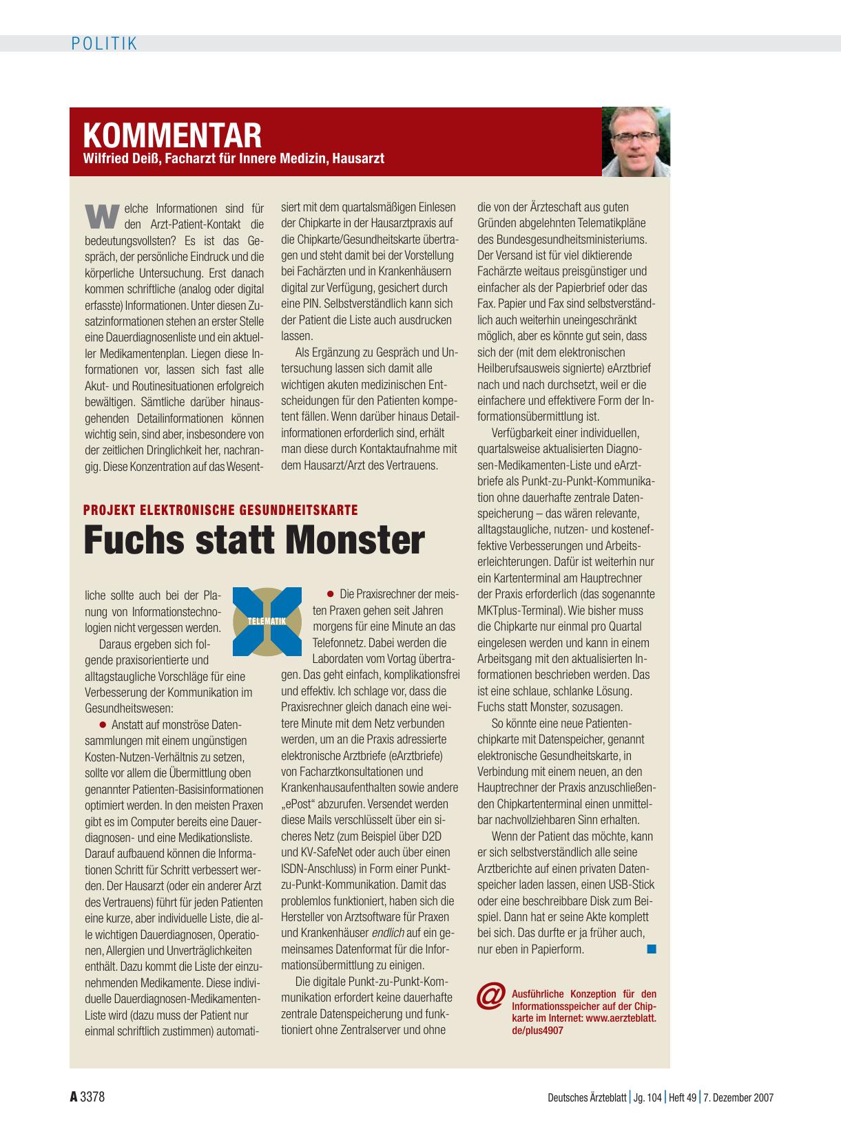 Vorschauseite 1: Projekt Elektronische Gesundheitskarte: Fuchs statt Monster