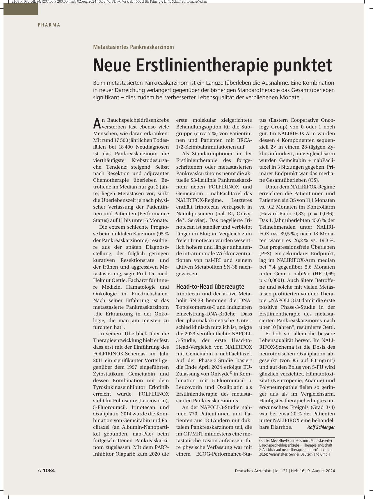 Vorschauseite 1: Metastasiertes Pankreaskarzinom: Neue Erstlinientherapie punktet