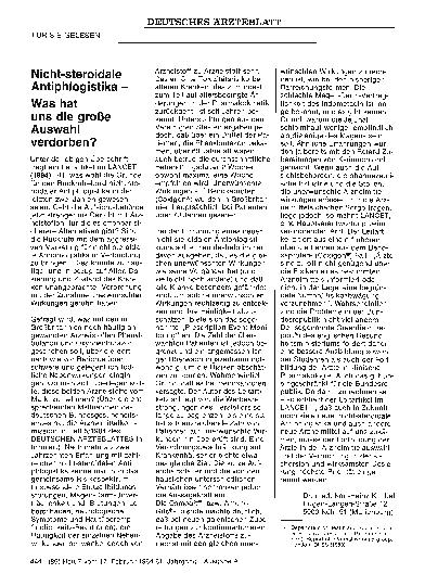 Vorschauseite 1: Nicht-steroidale Antiphlogistika — Was hat uns die große Auswahl verdorben?