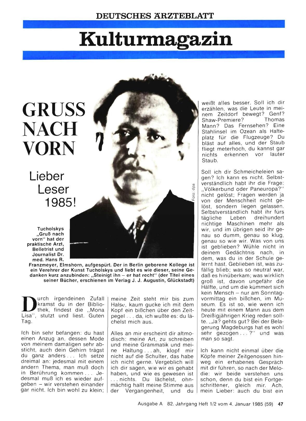 Vorschauseite 1: Gruß nach vorn: Lieber Leser 1985!
