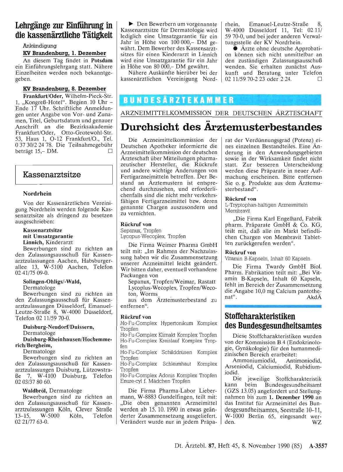 Vorschauseite 1: Stoffcharakteristiken des Bundesgesundheitsamtes