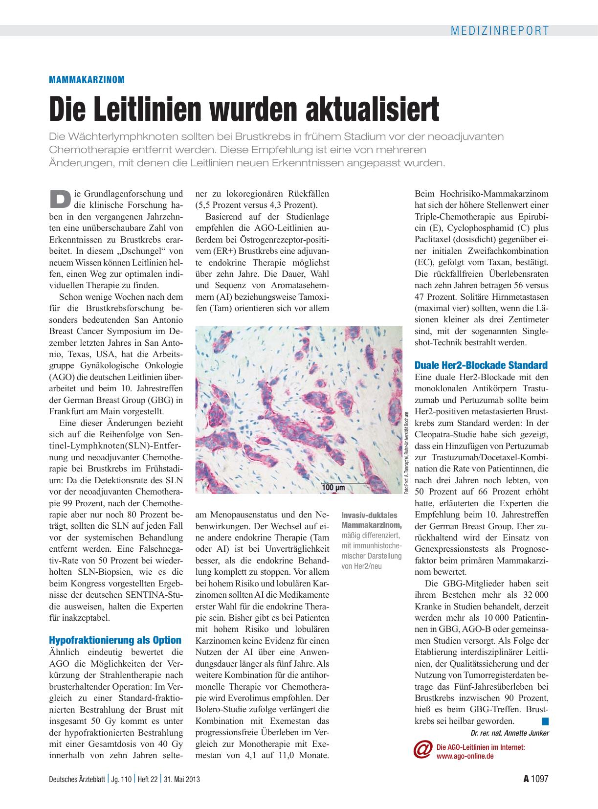 Vorschauseite 1: Mammakarzinom: Die Leitlinien wurden aktualisiert
