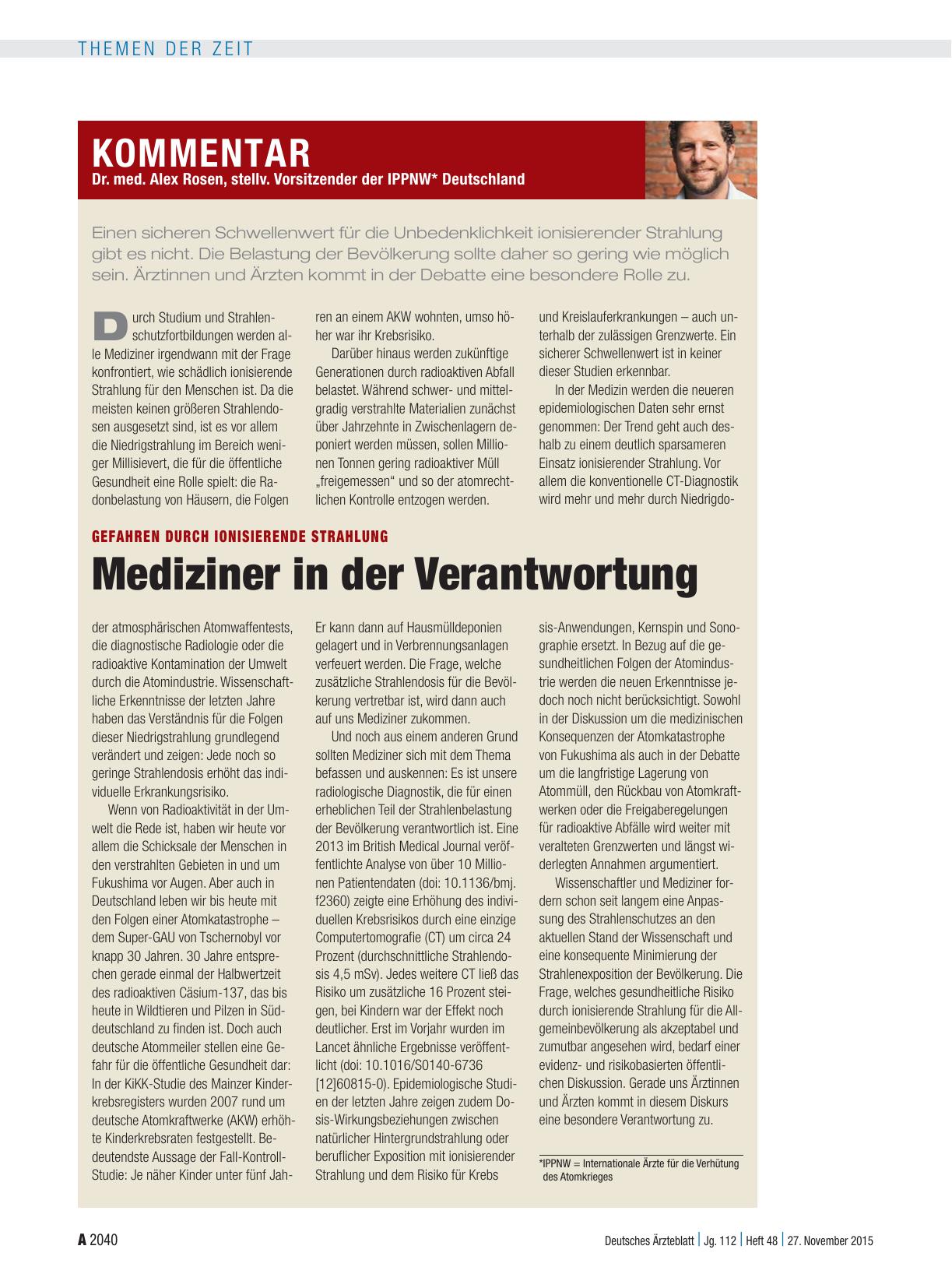 Vorschauseite 1: Gefahren durch Ionisierende Strahlung: Mediziner in der Verantwortung