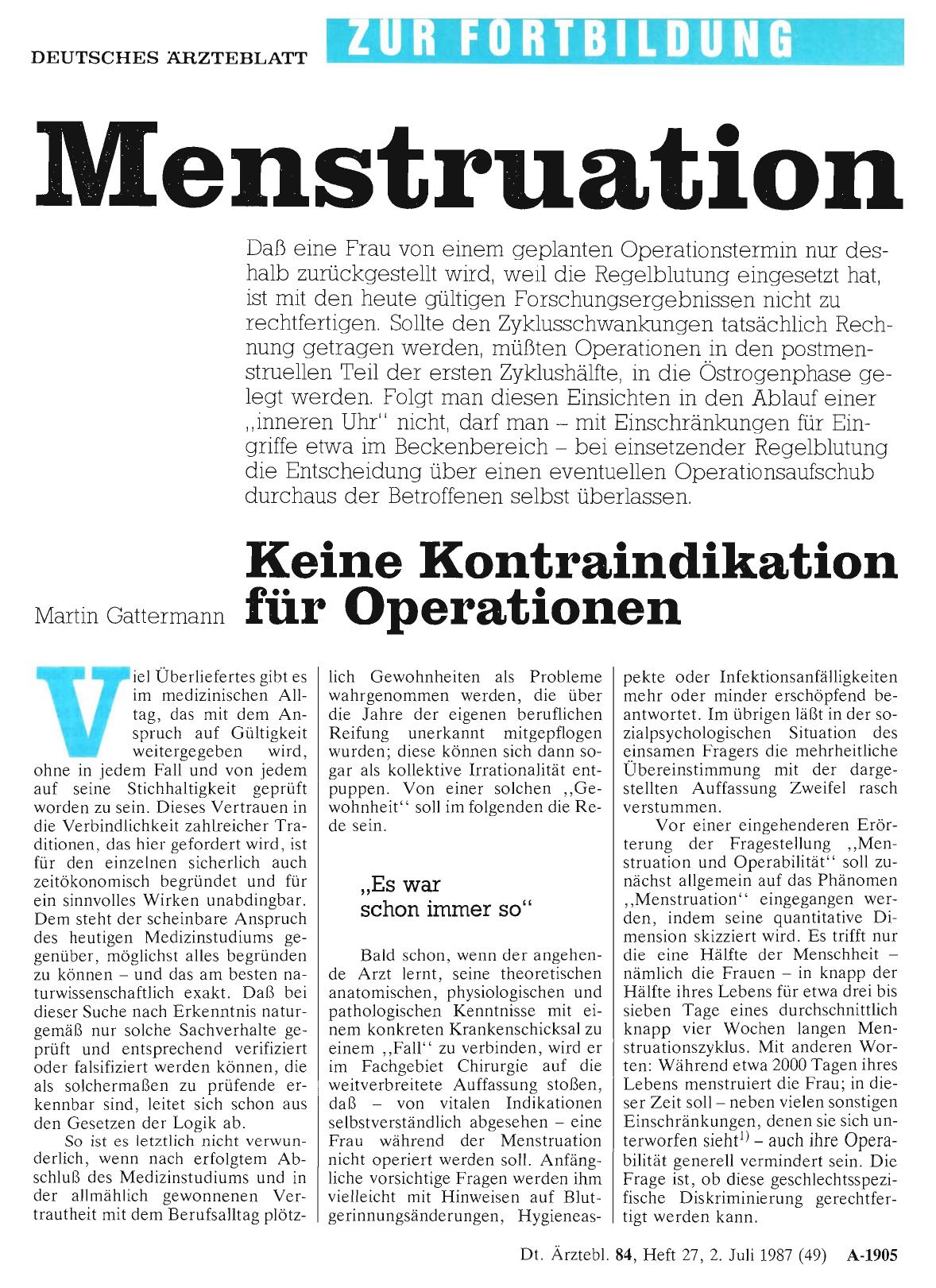 Vorschauseite 1: Menstruation: Keine Kontraindikation für Operationen