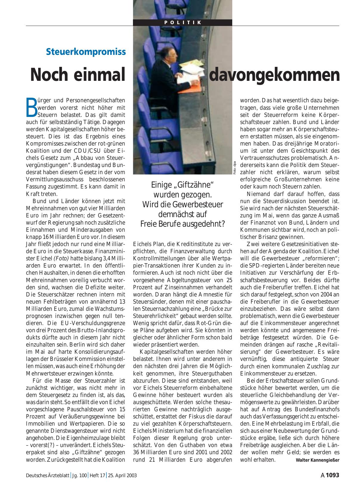 Vorschauseite 1: Steuerkompromiss: Noch einmal davongekommen
