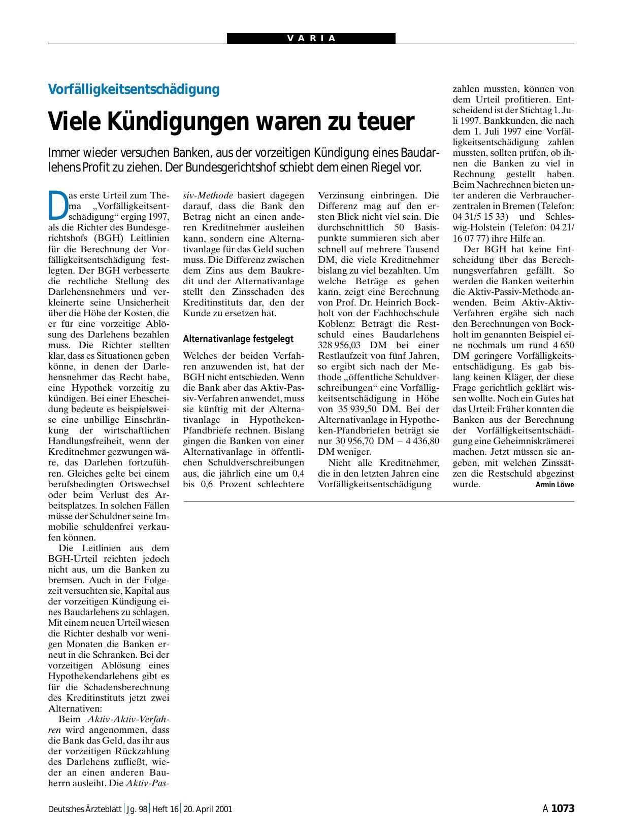 Vorschauseite 1: Vorfälligkeitsentschädigung: Viele Kündigungen waren zu teuer