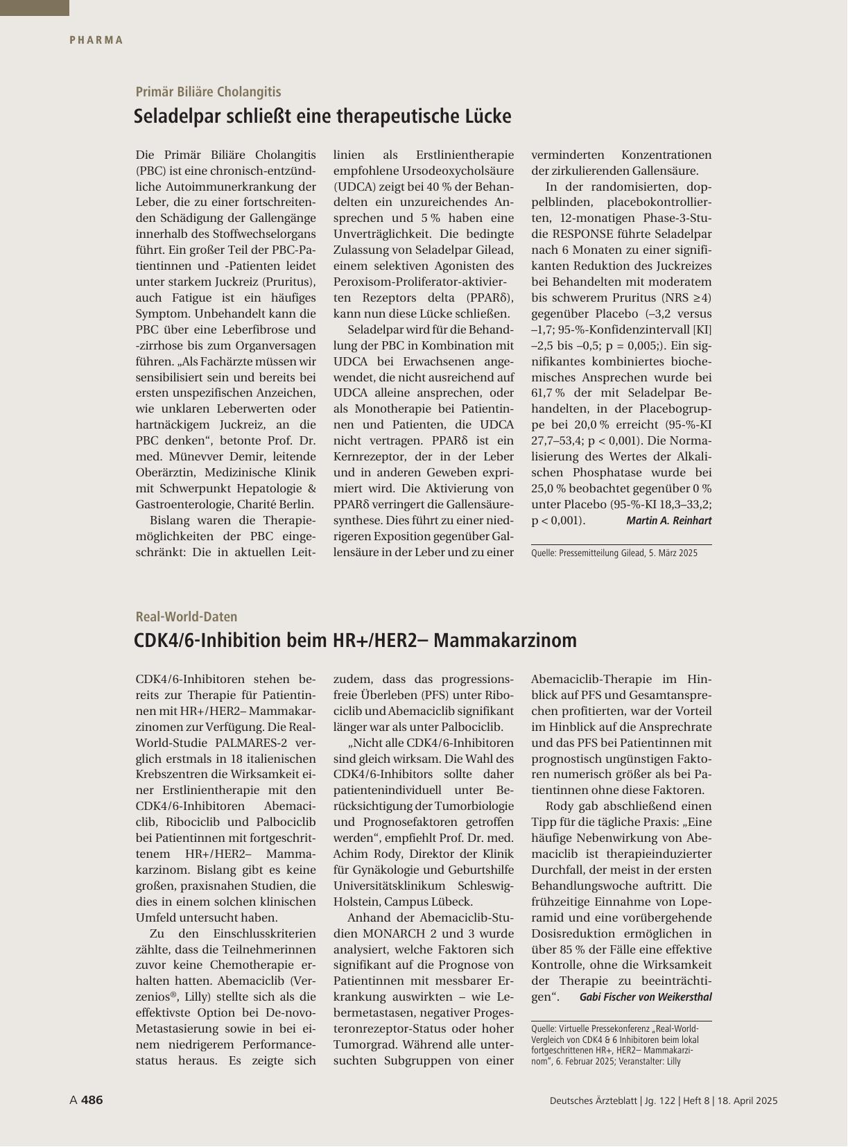 Vorschauseite 1: Real-World-Daten: CDK4/6-Inhibition beim HR+/HER2- Mammakarzinom