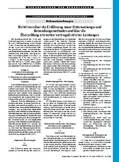 Vorschauseite 1: Richtlinien über die Einführung neuer Untersuchungsund Behandlungsmethoden und über die: Überprüfung erbrachter vertragsärztlicher Leistungen