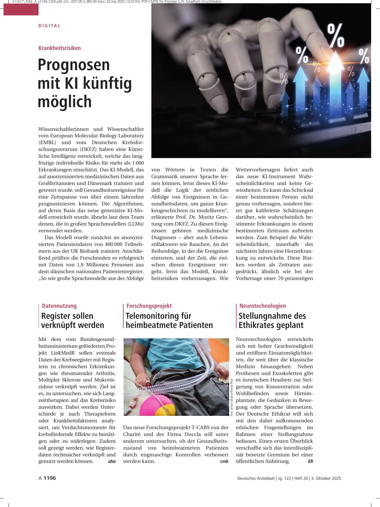 Vorschauseite 1: Krankheitsrisiken: Prognosen mit KI künftig möglich