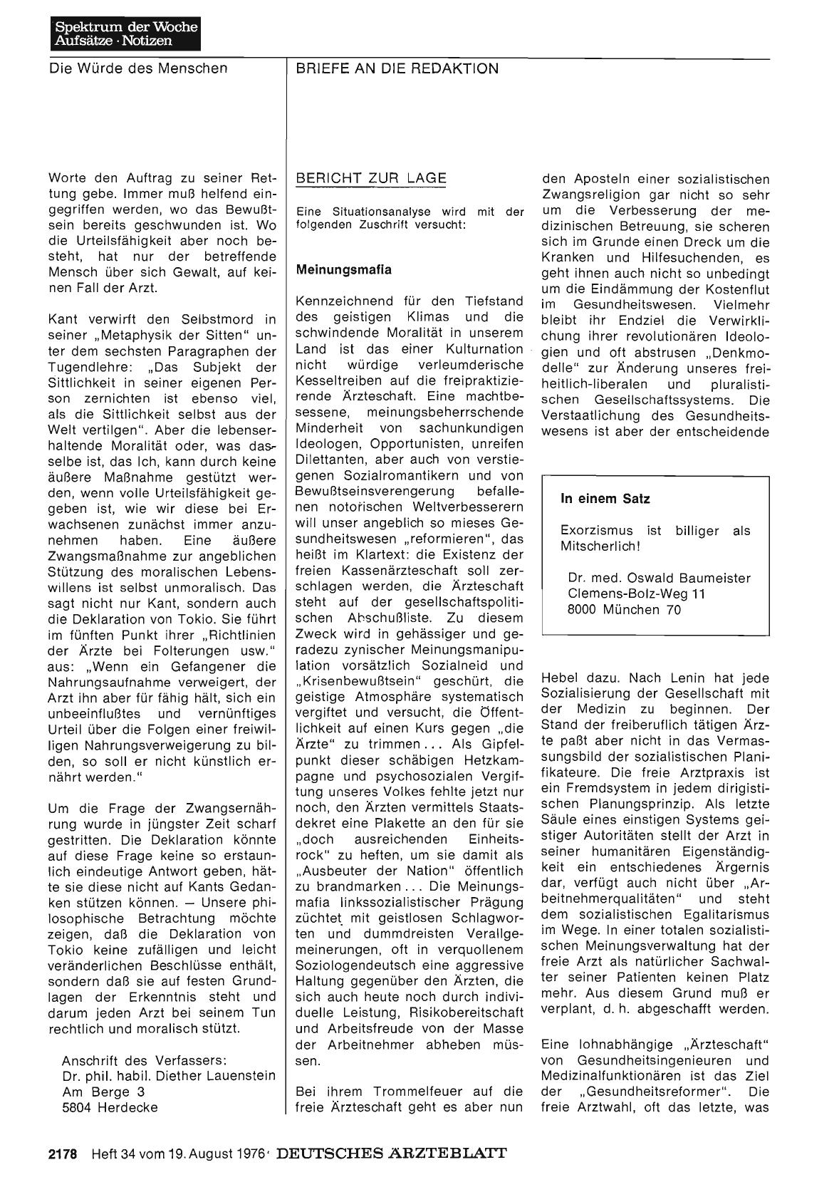 Vorschauseite 1: BERICHT ZUR LAGE: Meinungsmafia