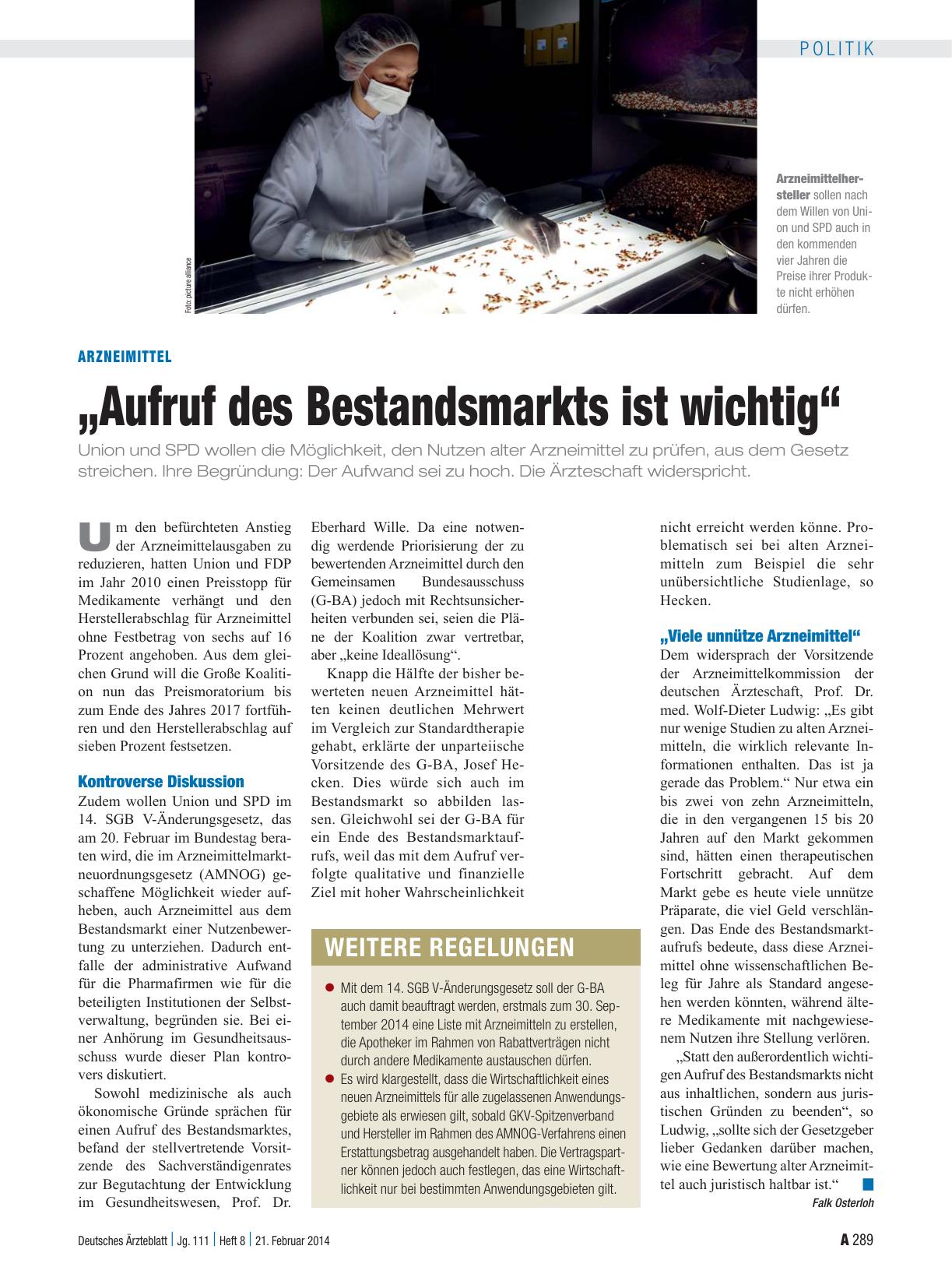 Vorschauseite 1: Arzneimittel: „Aufruf des Bestandsmarkts ist wichtig“
