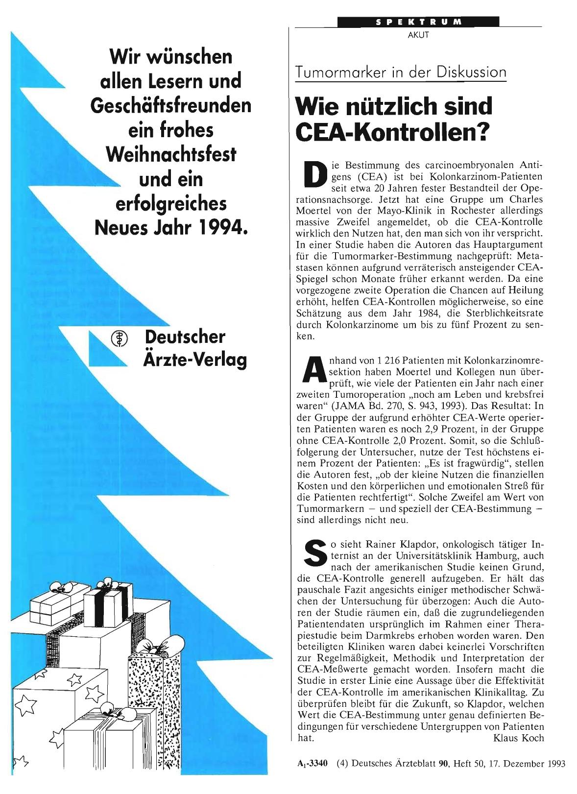 Vorschauseite 1: Tumormarker in der Diskussion: Wie nützlich sind CEA-Kontrollen?