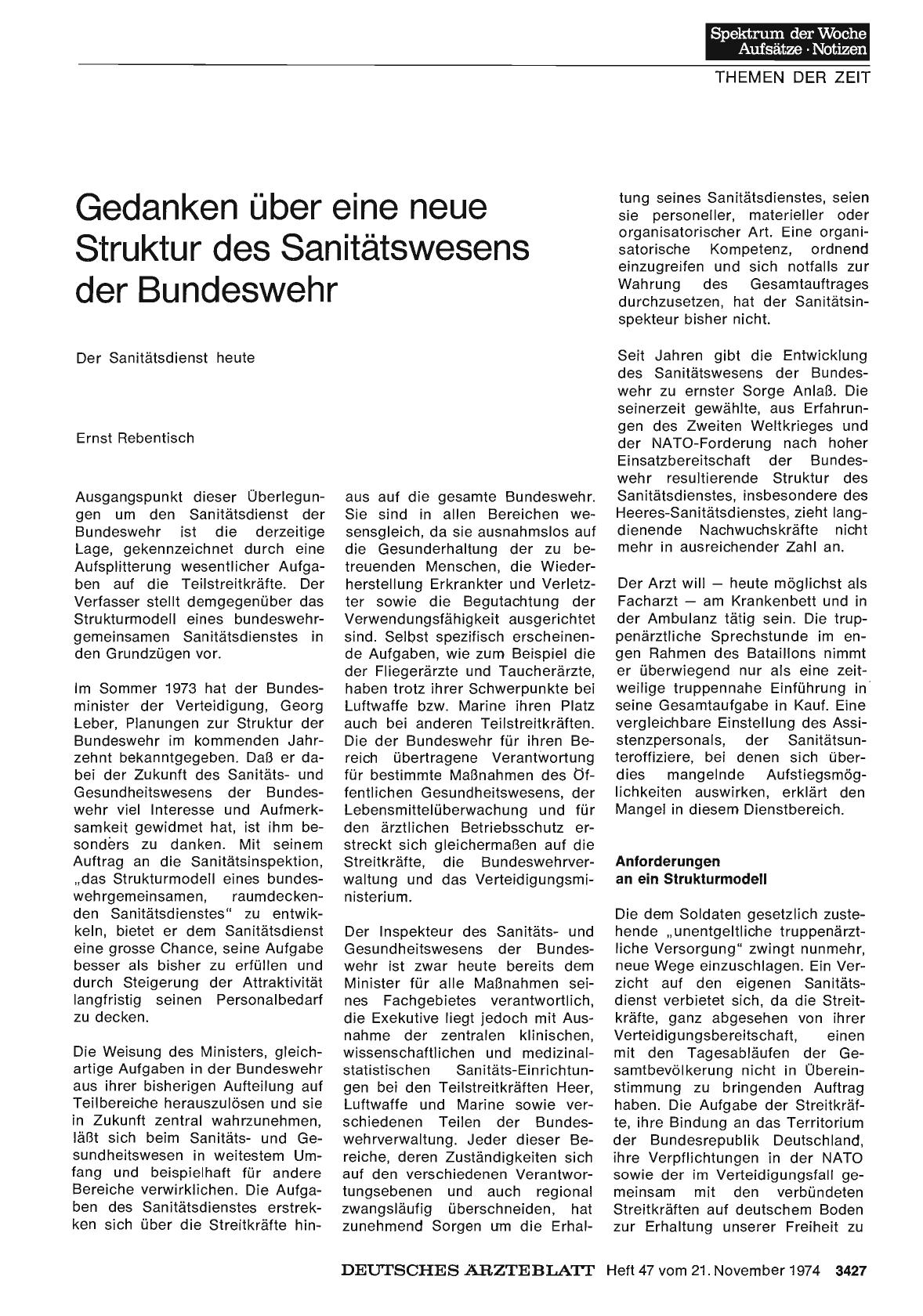Vorschauseite 1: Gedanken über eine neue Struktur des Sanitätswesens der Bundeswehr