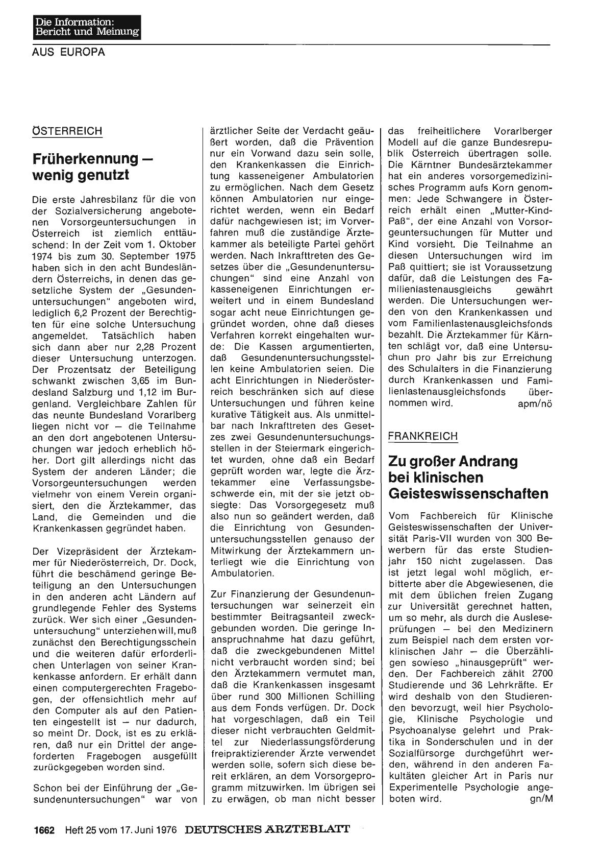 Vorschauseite 1: Österreich: Früherkennung — wenig genutzt