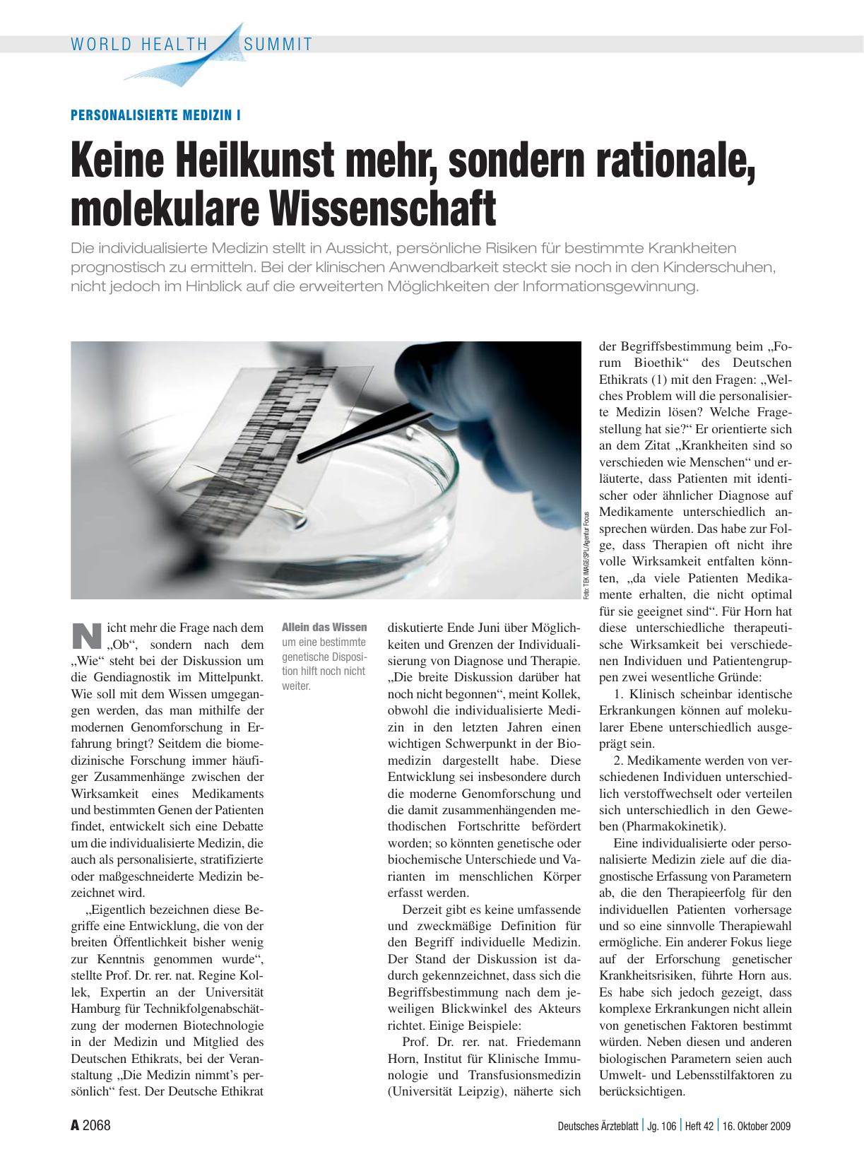 Vorschauseite 1: Personalisierte Medizin I: Keine Heilkunst mehr, sondern rationale, molekulare Wissenschaft