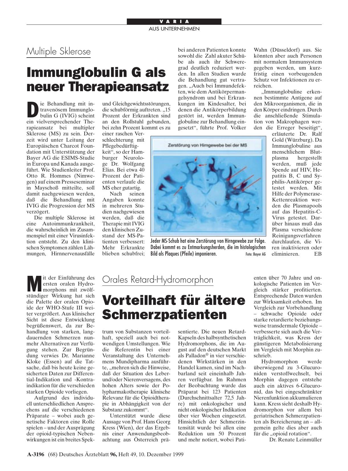Vorschauseite 1: Multiple Sklerose: Immunglobulin G als neuer Therapieansatz
