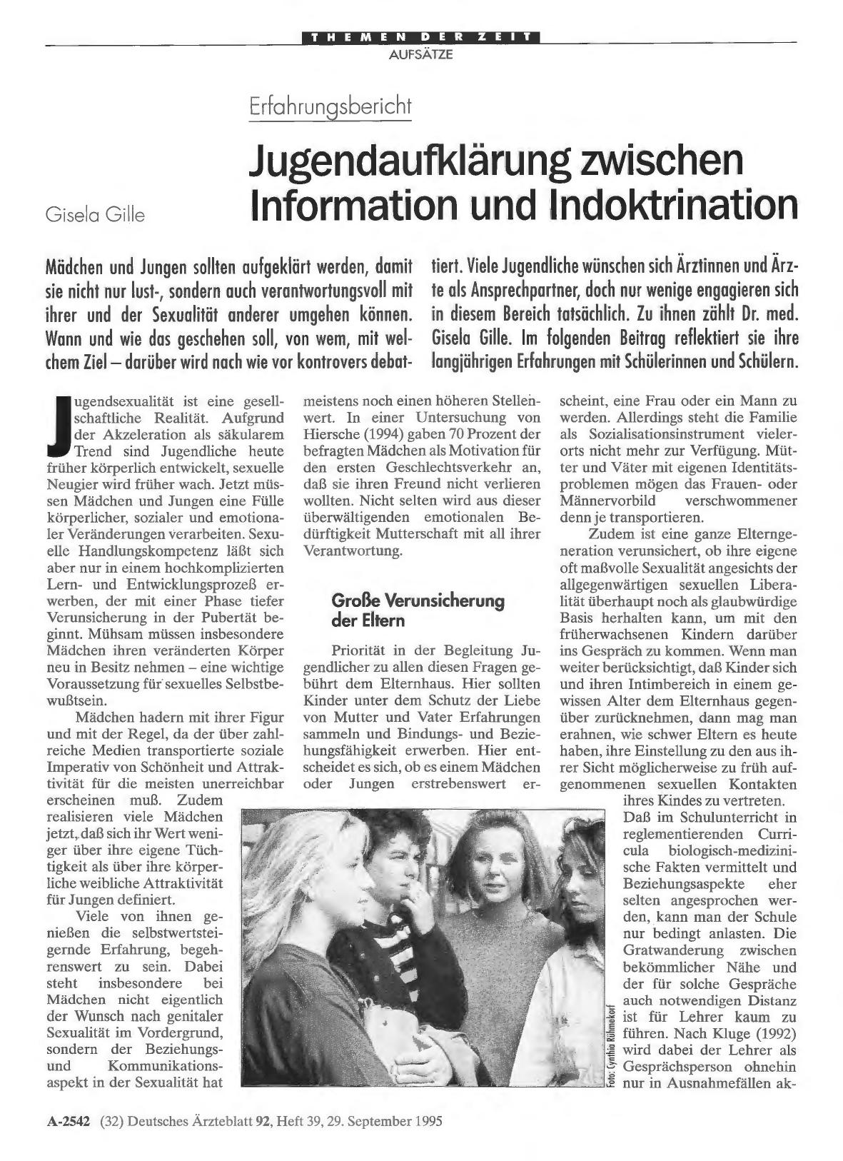 Vorschauseite 1: Erfahrungsbericht Jugendaufklärung zwischen Information und Indoktrination